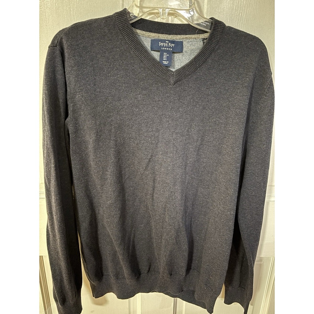 The Savile Row Sweater Men's L Heather Blue Tight Knit V-Neck‎ Long SL Pullover